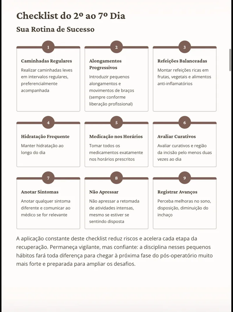 Página do guia: checklist do 2º ao 7º dia